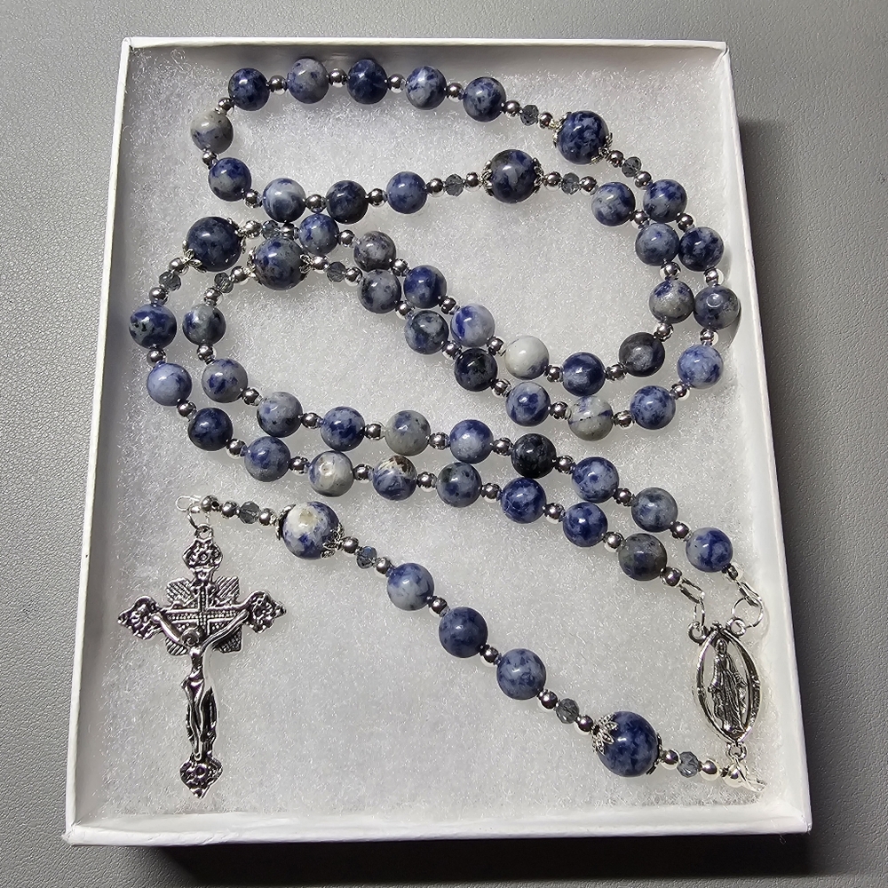 Large One Of A Kind Hand Crafted Rosary Made With Natural Blue Spot Jasper